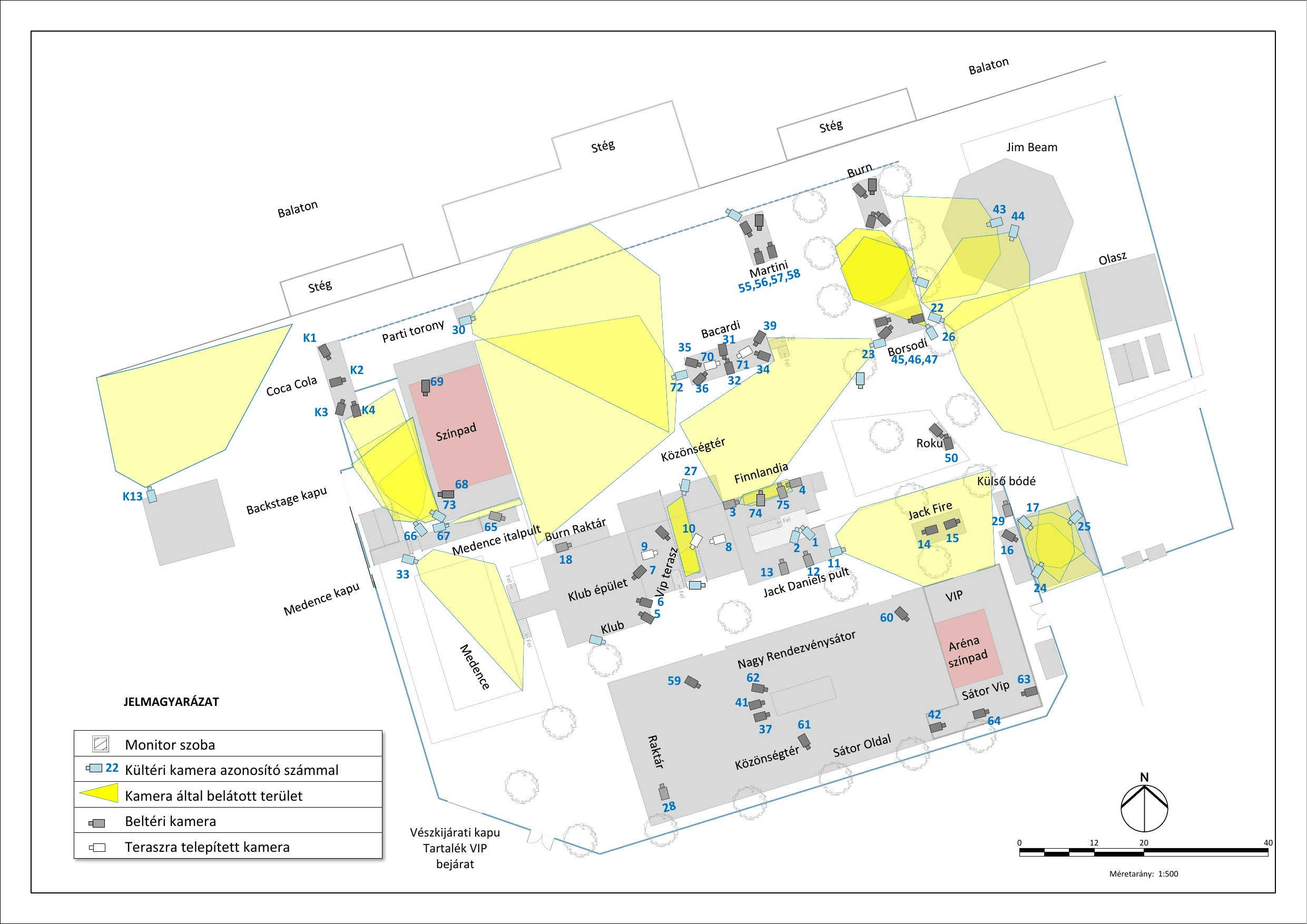 A Plázs Siófok kamerarendszerének elhelyezkedési térképe